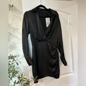 Zara satin cross body long sleeve mini dress